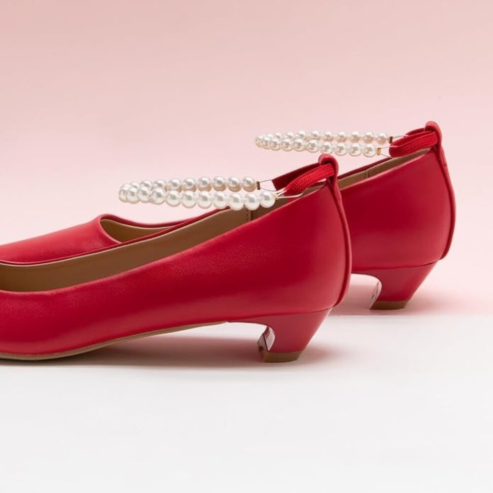 C.Paravano Red Low Heel Women's Pumps Bridal Wedding Shoes -Size 6.5, UK 37 - Picture 3 of 8
